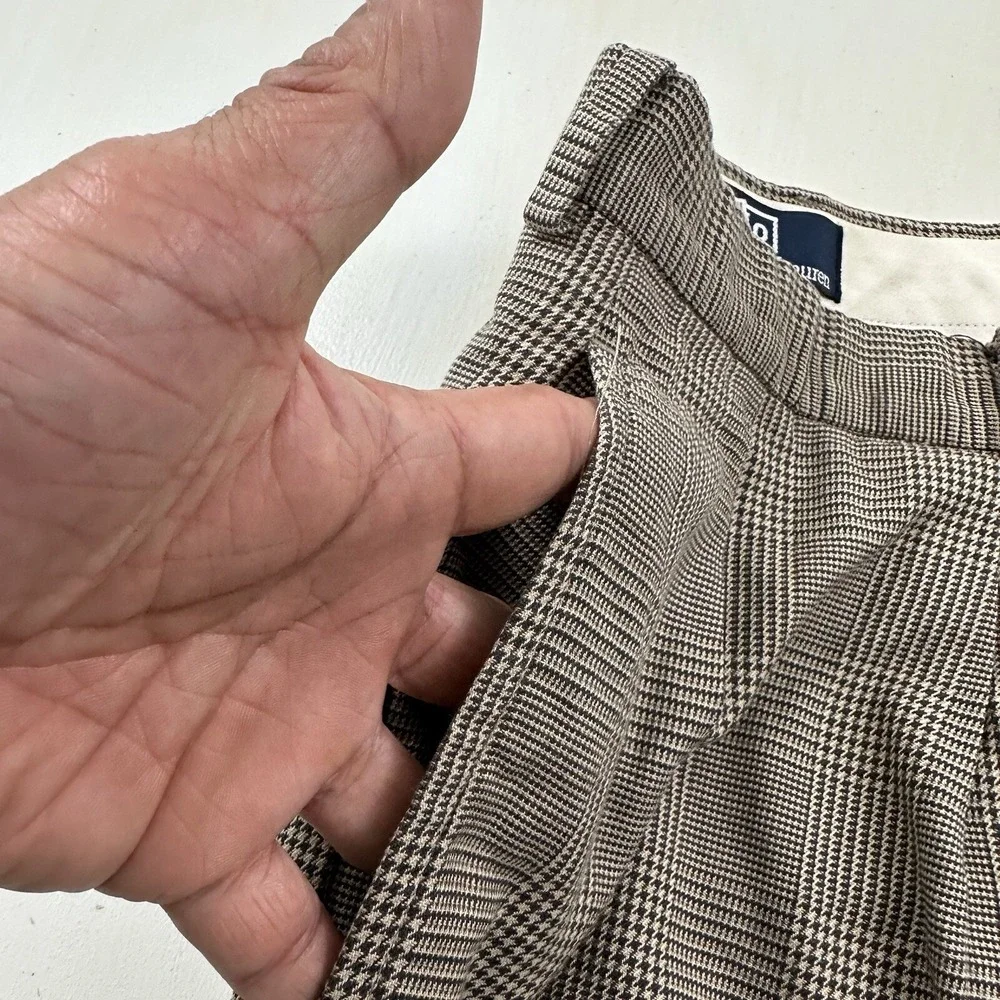 VTG Polo Ralph Lauren Men's Pants 39x26 Cuffed Pleated Beige Gray‎ Glen Plaid